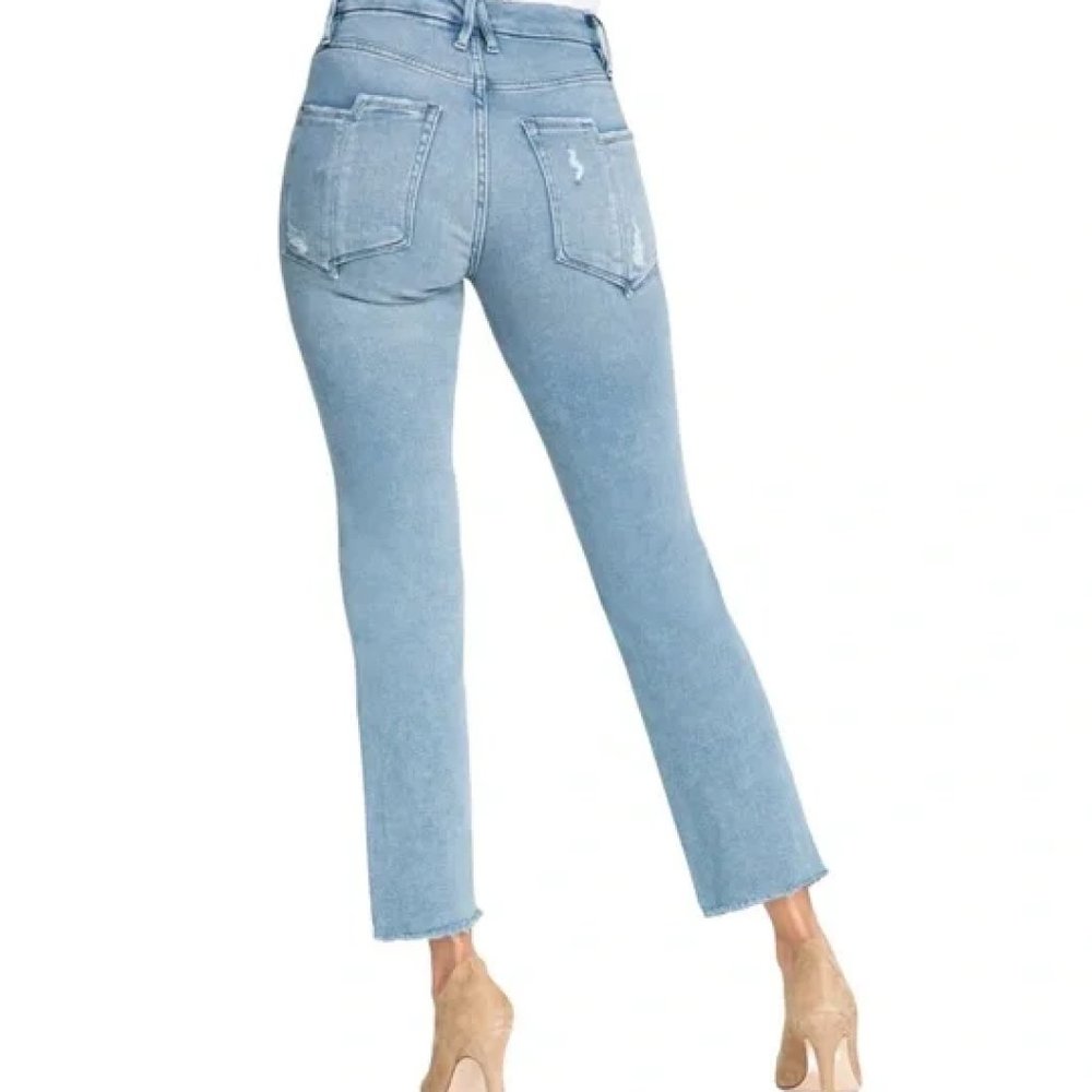 Good American Good Straight Split Pocket Jeans Size 15 High Rise Stretch Blue449